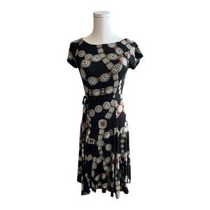 Lauren Ralph Lauren Trompe L’Oeil Concho Belt Print Dress Medium‎ Western Boho